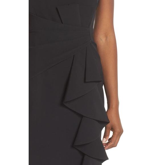 Eliza J Ruffle Front Gown Women's 4 Black Sleeveless Maxi Slit Bateau Neck NWOT - Picture 10 of 11